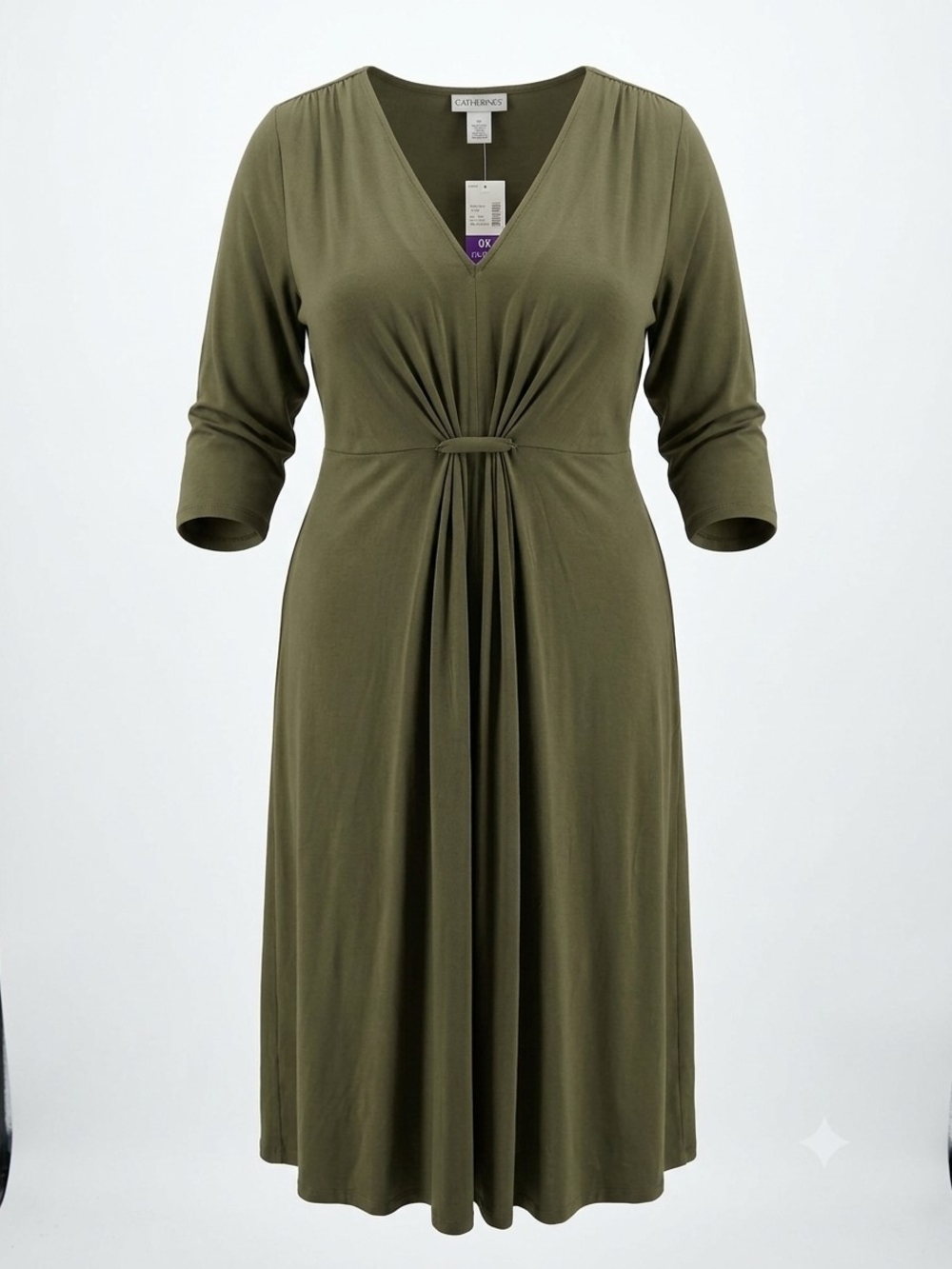 NWT Catherine's Curvy Collection Olive Green Twist Front Midi Dress 0X 14W 16W